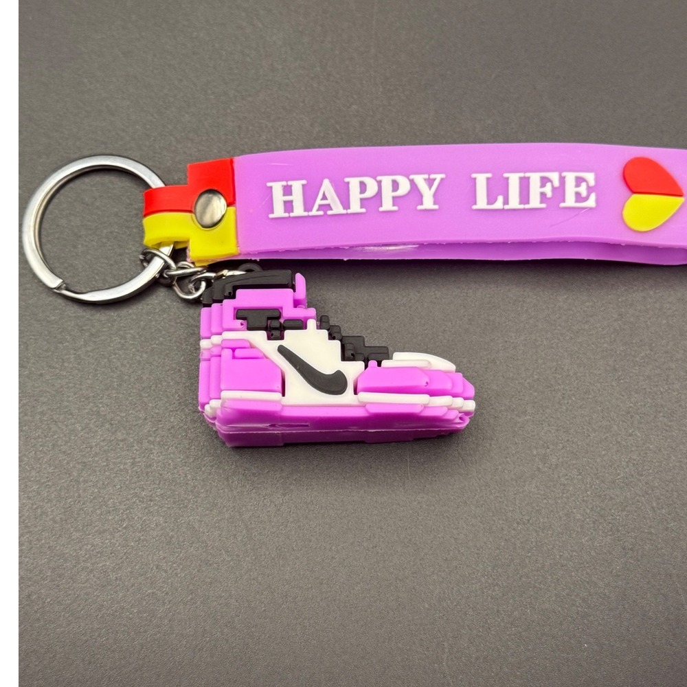 Sneaker Keychain Purple White Happy‎ Life Strap Charm